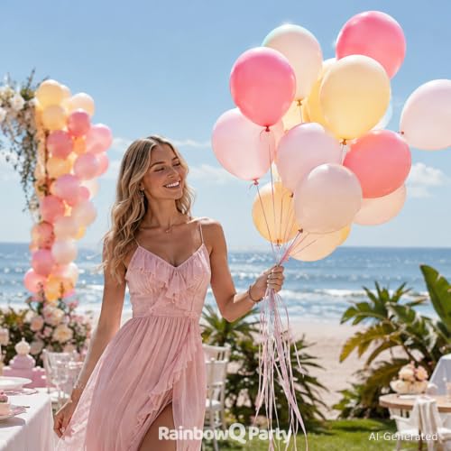 Image of RainbowQ Pink and Yellow Balloons: 67PCS 12 inch Sand White Latex Helium Pastel Balloons Set for Wedding Bridal Shower Birthday Party Decorations