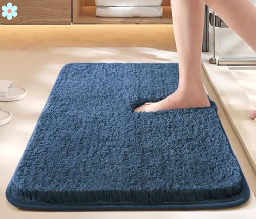 Image of HOWNICE Door Mat for Home,Bedroom,Bathroom,Kitchen,Living Room,Entrance,Room Mats,Foot Mats,Floor mat,Main Door,Non Slip Mats,Door Mate,Floor Mat,Soft Matt Fluffy (Bedroom Mat Navy Matt, Medium)