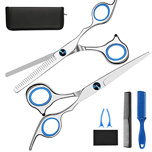 Hair Cutting Scissors Set,Professional Barber Hair Scissors,Thinning Scissor, Hairdressing Shears, Hair Comb,Leather Scissors Case,Stainless Steel Hair Cutting Shears Kit For Men, Women, kids-7 PCS