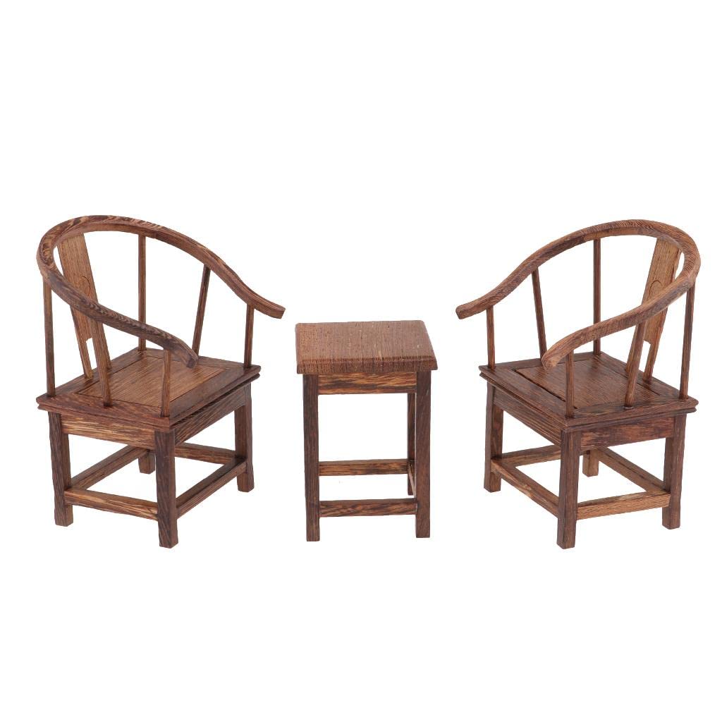 Vecchio Tavolino da tè Cinese con Poltrona /6 Accessori per Casa delle Bambole Giocattolo
