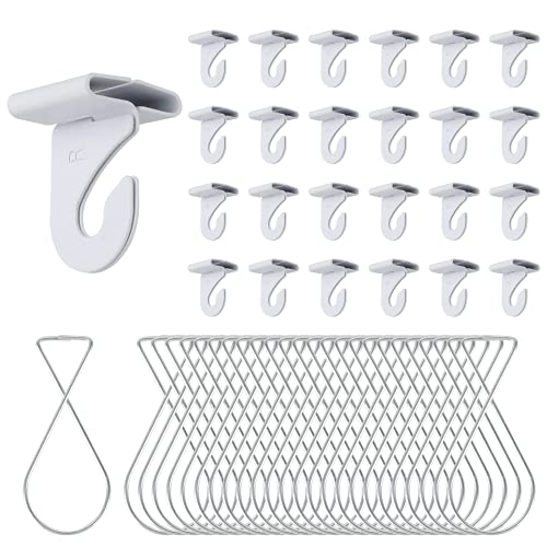 50 Pcs Drop Ceiling Hooks for Hanging, 25 Pairs White Heavy Duty Ceiling Hooks & 25 Pcs Drop Ceiling Clips Suspended T-Bar Clips Drop Ceiling Hanger Kit for Home Classroom Grid Office & Decorations