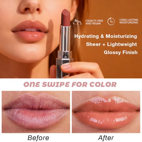 Image of evpct Rose Latte Honey Lipstick Tinted Lip Balm Oil Stick for Women, 12 | Sheer Lightweight, Moisturizing, Shine, Volumizing, Hydrating Nourishing Serum for Glossy Nourished Lips, Cruelty-Free Vegan