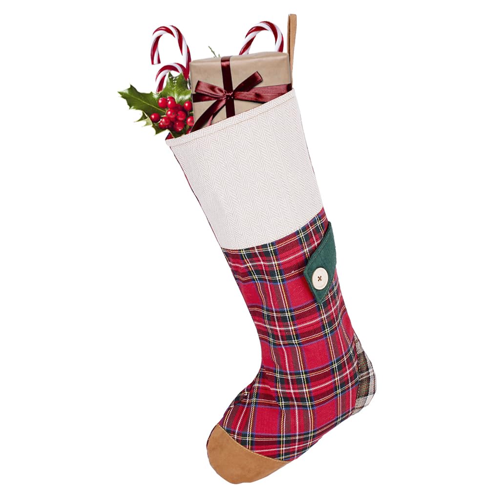 Dibor Red Large Highland Tartan Christmas Stocking - H51cm