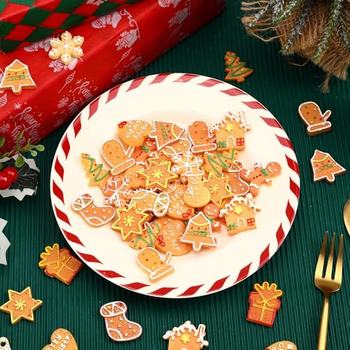 Image of JUNEBRUSHS 50 Pcs Christmas Mini Resin Gingerbread Man, Fake Gingerbread Christmas Figurines Gingerbread Men Embellishment for Xmas Holiday DIY Crafts Decor