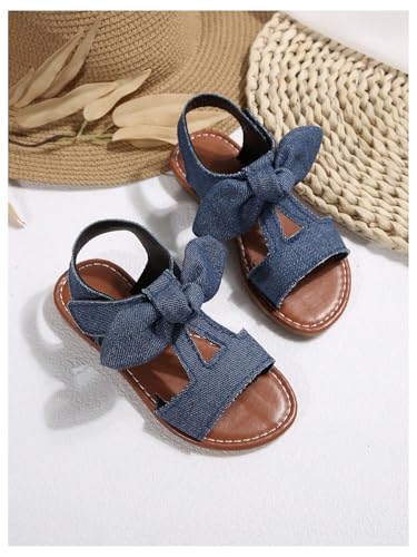 GORGLITTER Girl's Flat Sandals Dressy Bow Denim Cute Cut Out Open Toe Ankle Strap Dress Shoes3