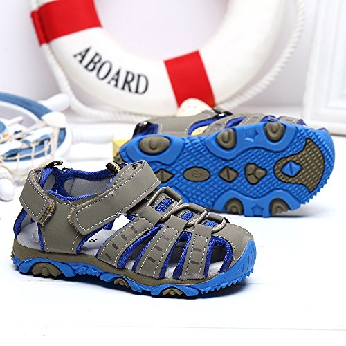Toddler Sandals Boys Shoes Sandals Girl Kids Children Shoes Closed Toe Summer Beach Boy Baby Shoes (Grey, 22)4
