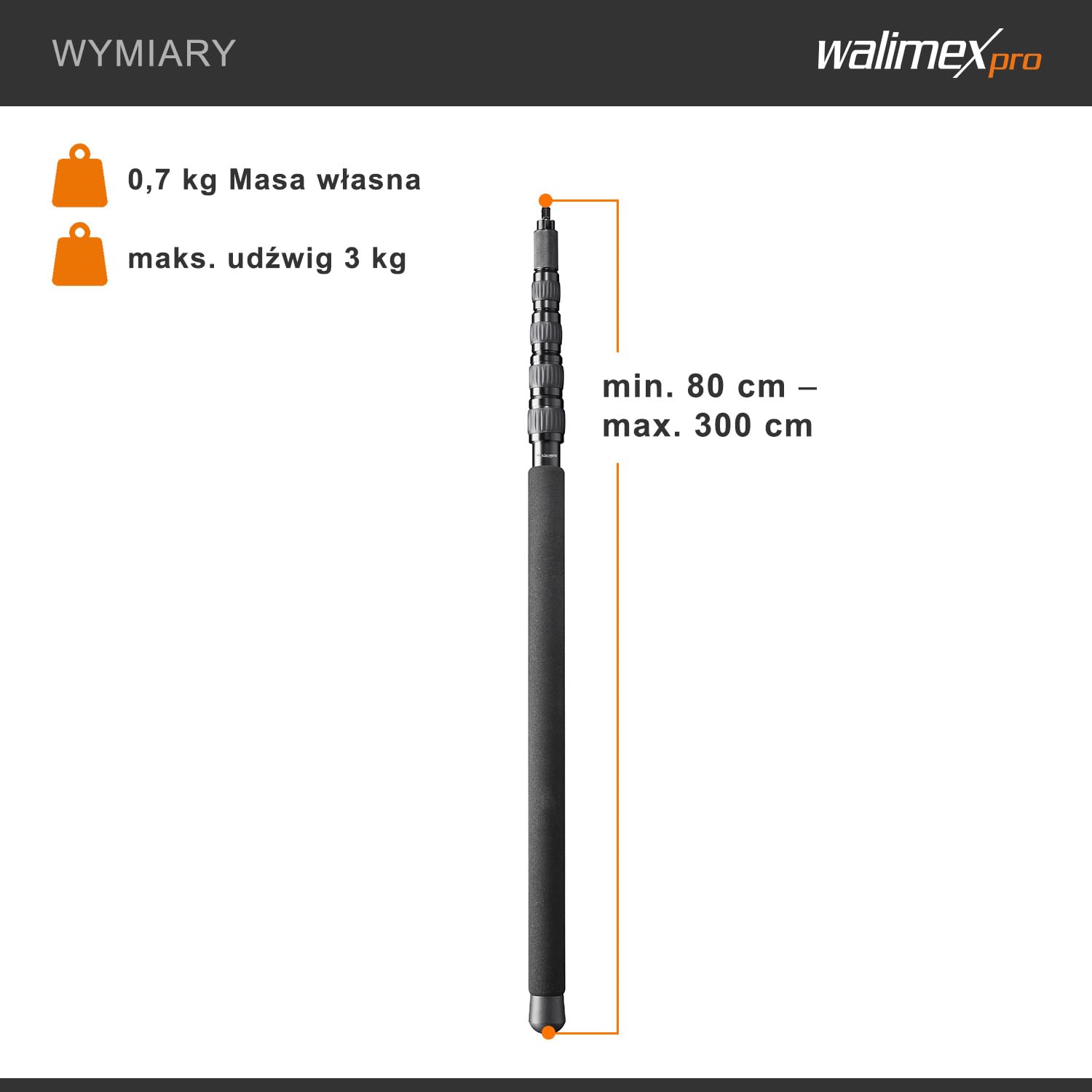 Walimex Pro Tonangel MicPipe ręczny statyw mikrofonowy anioł (odpowiedni do mikrofonu, długość maks. 3 m, w zestawie z prowadnicą kabla o maks. 7 mm)