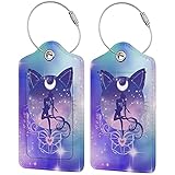 Moon Luggage Tag with Full Back Privacy Name ID Card Stainless Steel Loop Suitcase Labels Identifiers PU Leather Baggage Tags Luggage for Women Men Kids Girls Travel (1pcs)