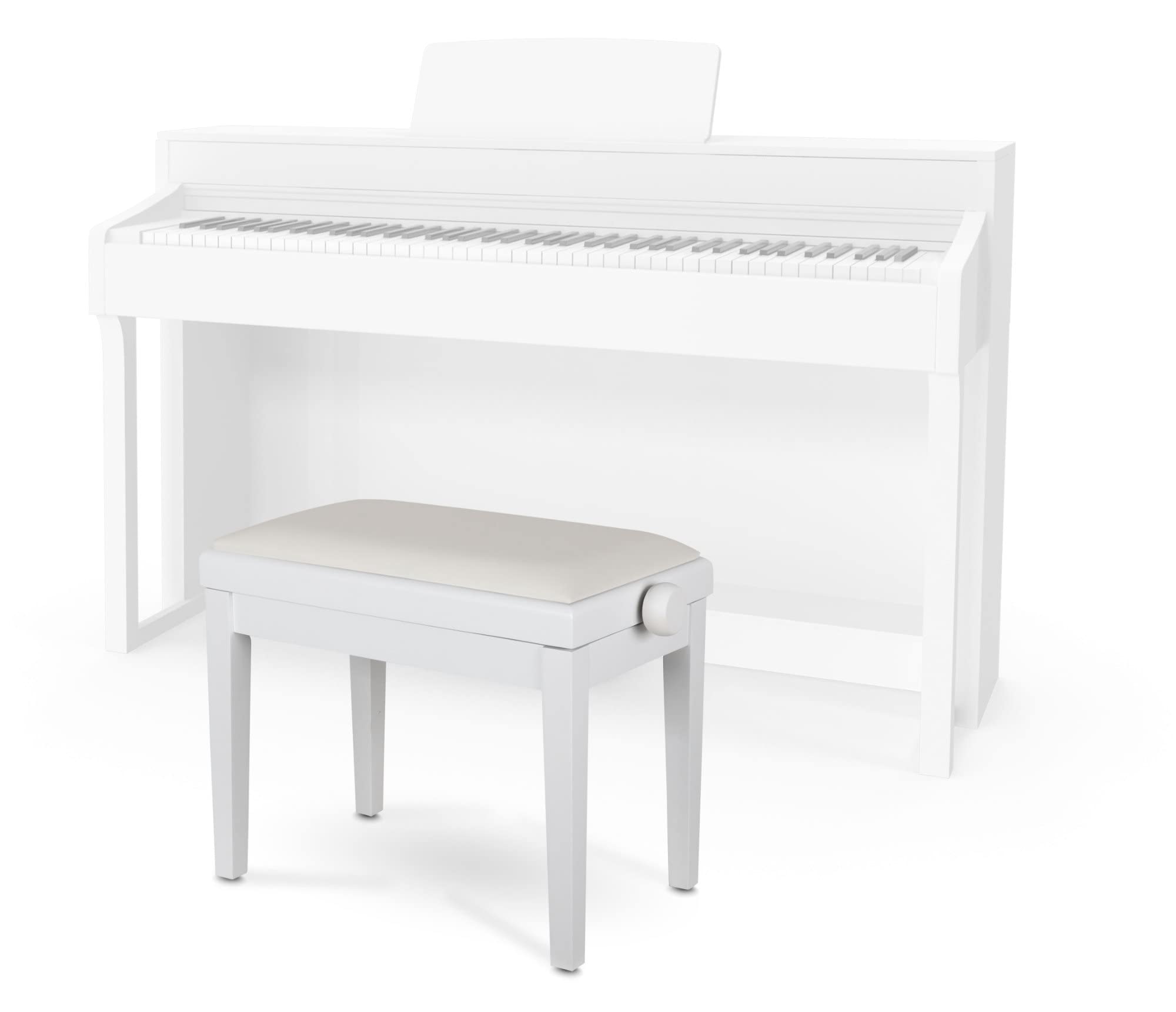Classic Cantabile Pianobank Modell A - Polster aus Kunstleder - Höhenverstellbar von 48 bis 58 cm - 2-fache Kreuz-Mechanik - Massive Holzkonstruktion (Weiß, Weiß, matt)