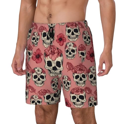 Flowers Skull Ornamental Print Men Stylish Functionality Swim Trunks Breathable Beach Shorts Surfing Gym Fishing2
