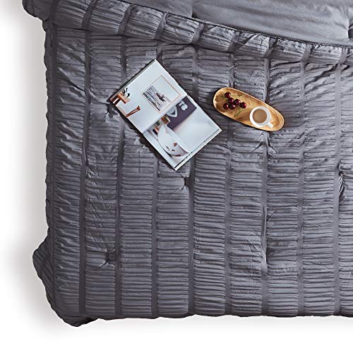 SLEEP ZONE Luxury Seersucker Queen Comforter Set 3-Piece, Soft & Lightweight Down Alternative Duvet Insert with Pillow Sham Cooling for Summer, Gray - image 2