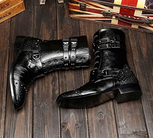 Mens Boots Western Retro Studded Rivet Buckle Zipper Western Motorcycle Combat Boot Heavy Metal Punk Rock Black 8 D(M) US | Image 4