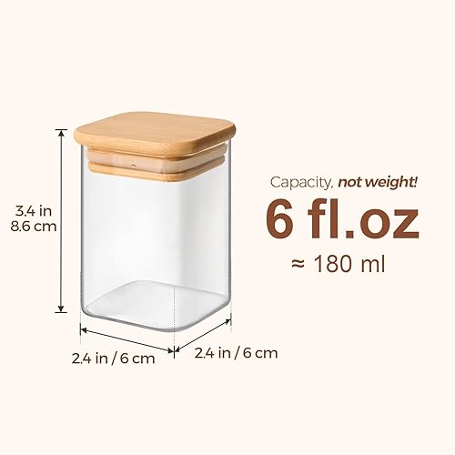 Miniatura 3 de ComSaf 16 tarros de especias de vidrio con tapa de bambú, recipientes cuadrados herméticos de 6 onzas con 275 etiquetas negras, tarros de condimento