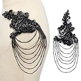 FINGERINSPIRE 1 Paar Strass Applikationen Mit Perlen Verzierung Für Kleidung Schwarze Epauletten Schulterflicken Nähen von Strass Quasten Applikation Mit Perlen Für Hochzeitskleid DIY Zubehör