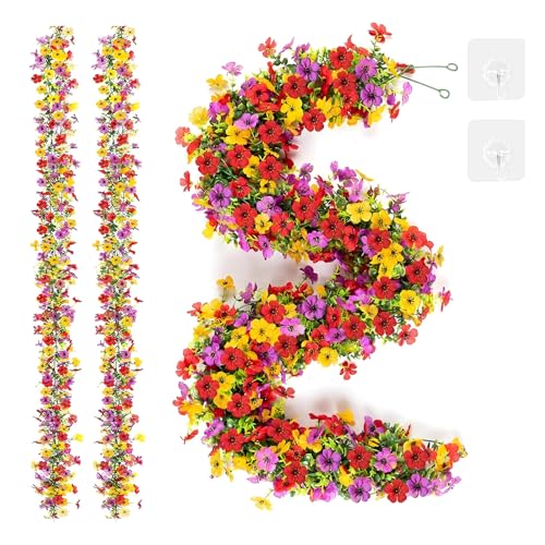 2 Stück Blumengirlande Künstlich 180cm Frühling Kunstblumen Girlande, Hängend Blumenranken Künstlich, Hochzeit Künstliche Blumengirlande Deko, Blumen Girlande für Außen Hochzeit Party Garten Wand Deko