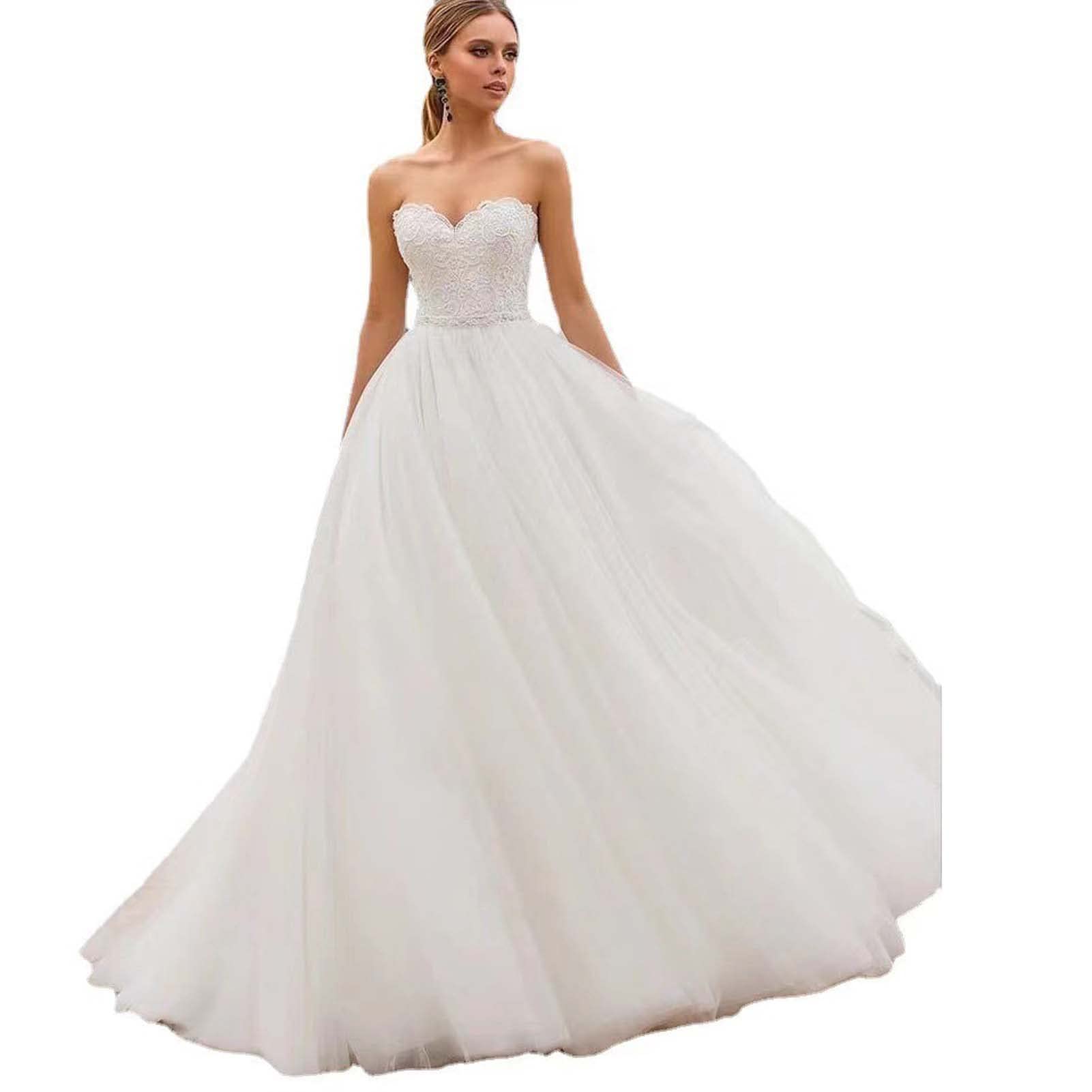 Vestido de Novia sin Tirantes para Mujeres, Vestido de Novia sin Hombros, Vestido Oficial de Baile, Blanco, 16