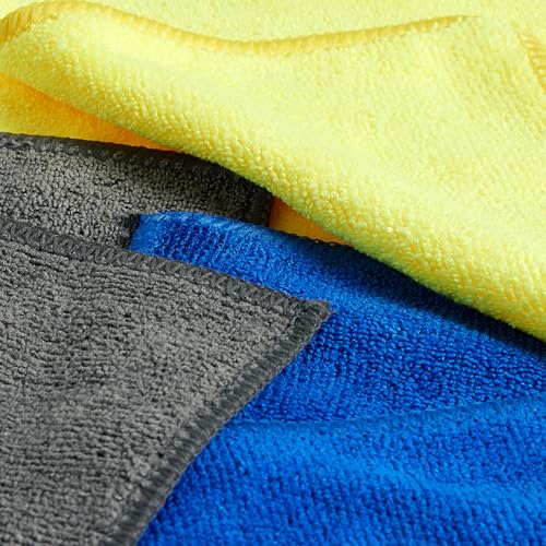 Image of Amazon Basics Pack of 4 Microfiber Cleaning Cloth | 350 GSM | Ultra Soft | Super Absorbent | Reusable | Multicolor| 40cm X 40cm