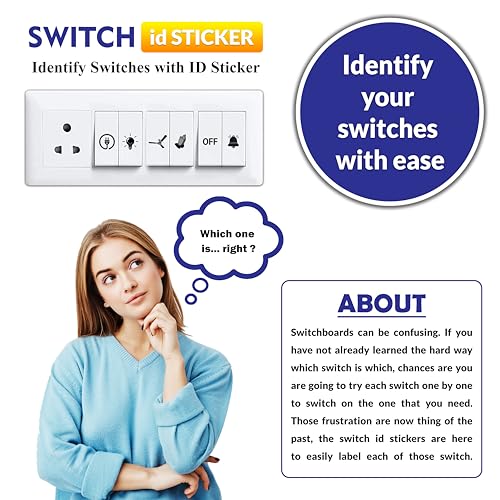Image of Trueflair Stickers for Switch Board for Home Wall Switches, Contain All Common Switch Stickers (Transparent Black & White - 2)