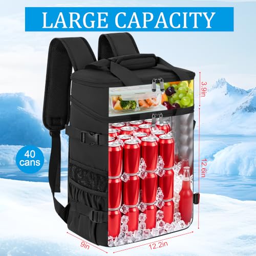 Image of Cooler Backpack, 40 Cans Insulated Lunch Backpack Picnic Backpack for Men&Women, Durable Cooler Bag with 2 Leak Proof Compartments for BBQ, Picnic, Camping, Lunch, Hiking, Beach, Black