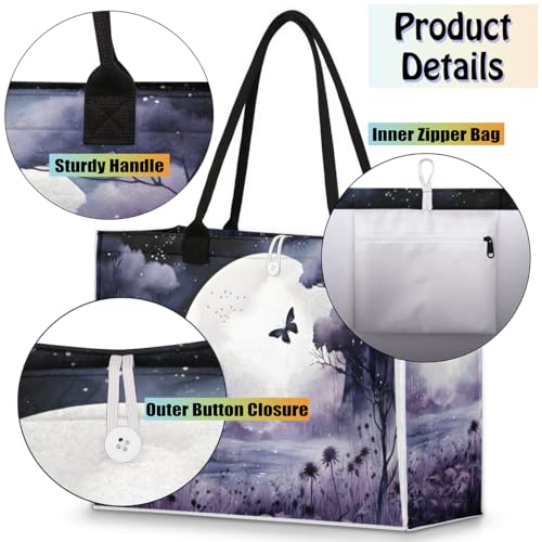 Purple Late Night Moon Tote Bag for Women Large Beach Bag Reusable Tote Bags for Work Travel Beach Shopping4