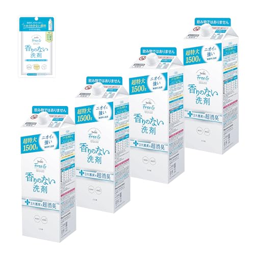 ファーファ 洗濯用 濃縮 超コン 液体 洗剤 無香料 フリー& (フリー アンド) エコ パック 詰替 (1500g) 4個 セット 液体洗剤 フリー& ワンパック (20g) 付き