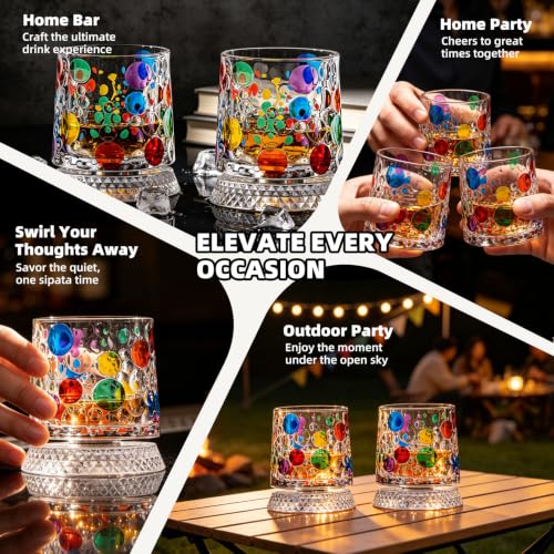 Vigirlc Hand-Painted Spinning Whiskey Glasses Set of 2 with Iceball Molds - image 5