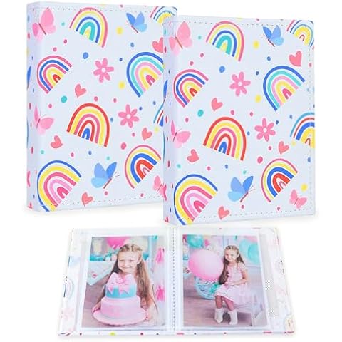 FIODAY 2 Pcs Photo Albums 4x6, Small Mini Photo Albums Holds 52 Photos Cute Picture Album Leather Photo Book for Kids Birthday Family Wedding Anniversary Album Cover