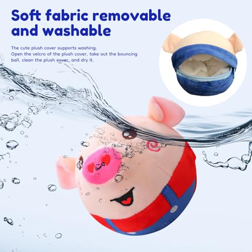 Image of Active Moving Pet Plush Toy, Smart Interactive Dog Toy Pet Bouncing Balls, USB Rechargeable Washable Cartoon Plush Squeaky Pig Dog Toy for Dog /Puppy and Cats, with 120 Music (Red Pig)