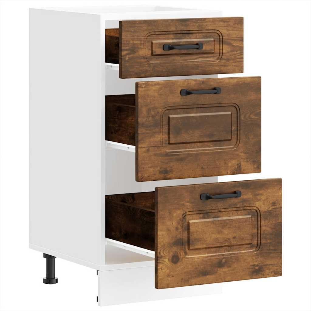 Küchenunterschrank Kalmar aus Holzwerkstoff in Räuchereiche, 40x46x81,5 cm, mit verstellbaren Füßen, Stauraum für Küchengeräte, ideal als Aufbewahrungsschrank für Küche und Haushalt