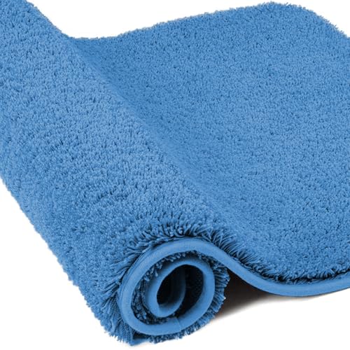 wyewye Mikrofaser Badematte, 2 cm dicke Badteppich, super saugfähig, super saugfähige Badematte, 60 x 90 cm, Farbe Blau