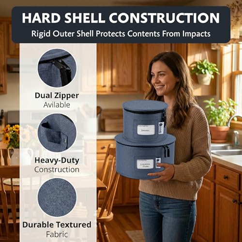 Dinner Plates Storage Container - Hard Shell China Organizer with Dividers - Holds 12 Plates of 10" - Durable & Stackable Storage Box for Seasonal Dishware Protection - Denim Blue by HOLDN’ STORAGE - Image 5