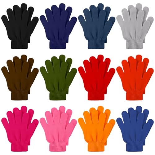 Image of Cooraby 12 Pairs Kid's Winter Magic Gloves Children Stretchy Warm Magic Gloves Boys or Girls Knit Gloves for 6-12 Years