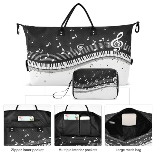Music Notes Piano Abatract Black Travel Duffle Bag Gym Bag Weekender Bags with Toiletry Bag Travel Trip Tote Bag2