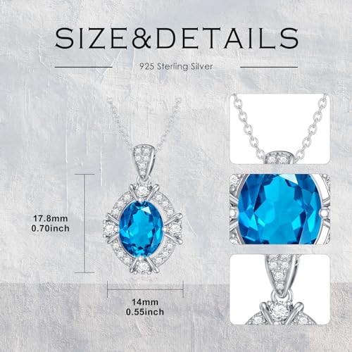 London Blue Topaz Necklace 925 Sterling Silver Oval Cut Gemstone Pendant Necklace For Women3