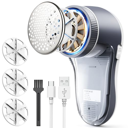 POPCHOSE Fabric Shaver, Lint Remover for Clothes, Electric Lint Shaver with 6-leaf Blades, Sweater Shavers to Remove Pilling for Clothing, Couch, Furniture, Fuzz, Lint Ball, Pillings, USB Rechargeable