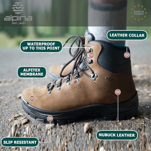 Alpina TUNDRA Men's Boots | Waterproof Leather Ankle High Shoes | Premium Leather | Lightweight | Breathable Membrane | All Weather Grip - Slip Resistant| Made in Europe2