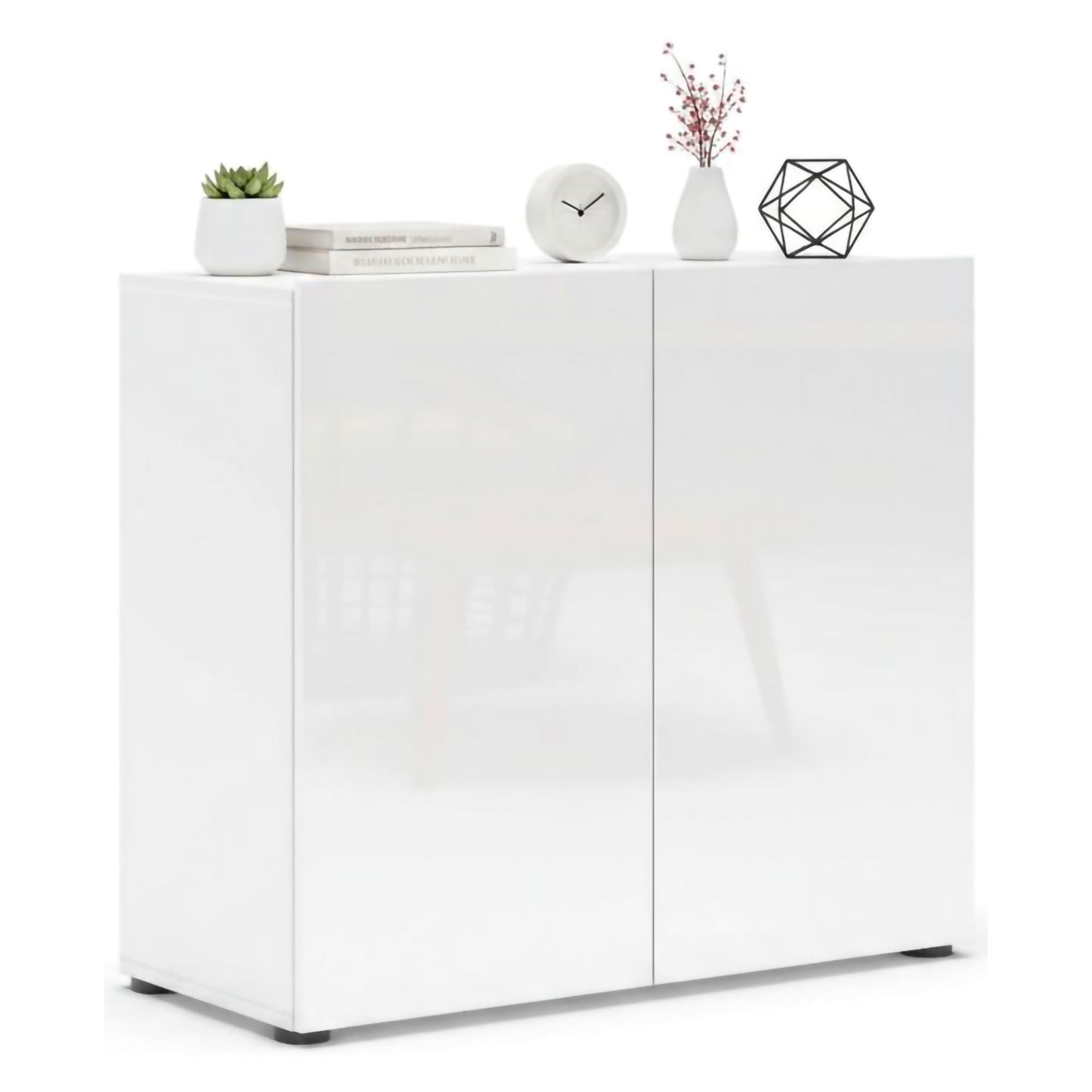 Dmora - Credenza Abeba, Buffet da soggiorno, Madia da salotto, Dispensa da cucina, Made in Italy, 90x38h79 cm, Bianco lucido