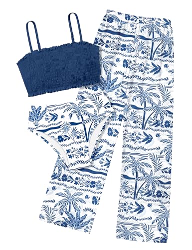 Image of NECIOUS Girls Swimsuit, 3 Piece Bikini Bathing Suit Tropical Floral Swimwear with Cover Up Pants 7-16Y