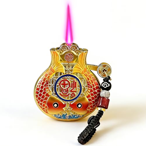 Encendedor de antorcha decorativo de pez koi diseño dorado y naranja miniatura 1