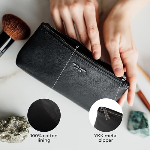 BERLINER BAGS Premium Genuine Leather Makeup Bag Anna, Cosmetic Bag for Purse, Travel and Cosmetics Pouch with Zipper for Women - Black4