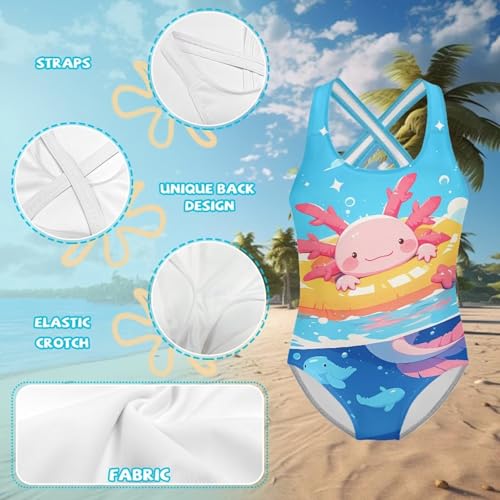 Image of Girls One Piece Swimsuits Teens Sleeveless Back Cross Strap Bathing Suit Kids Quick Dry Cute Beach Swimwear(5-14)