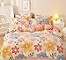 LMONMOO Pink Duvet Cover Twin, Fluffy Comforter Cover Set, Kawaii Bedding Sets for Girl Ultra Soft Cute Floral Bed Set for Kids (Flower, Twin)