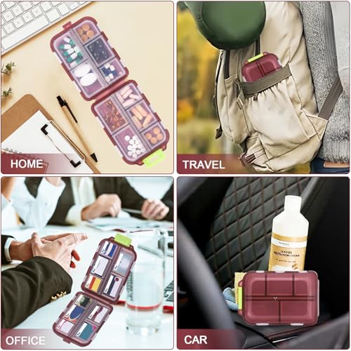 Image of Medicine Pill Organizer with 189 Labels, 10 Compartments Travel Pill Box, Mini Case, Compact Container for Purse (Brown)