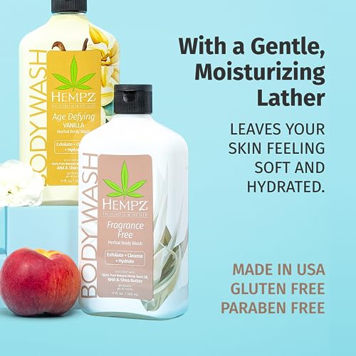 Image of Hempz Body Wash - Fragrance Free - Hydrating for Sensitive Skin, Scented, Exfoliating with Shea Butter, Pure Hemp Seed Oil, and Algae for Sensitive Skin - 17 fl oz