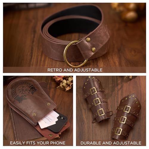 YESSA Renaissance Accessories,Viking Belt Pouch Coin Purse Leather Bracer,Medieval Phone Waist Bag for Halloween Cosplay LARP4