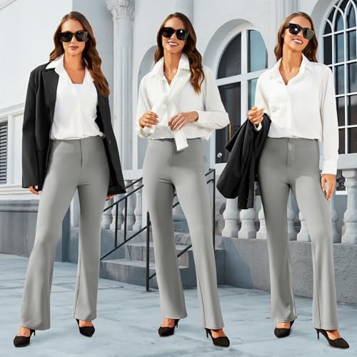 Womens Bootcut Dress Pants Business Casual Work Pants with Pockets High Waist Stretchy Trousers Pull On Office Slacks Light Grey3