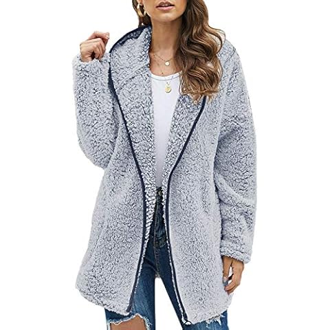 Les umes Womens Fuzzy Fleece Hooded Coat Outwear Long Sleeve Full Zip Sherpa Cardigan Jackets with Pockets Navy Blue 2XL Cover
