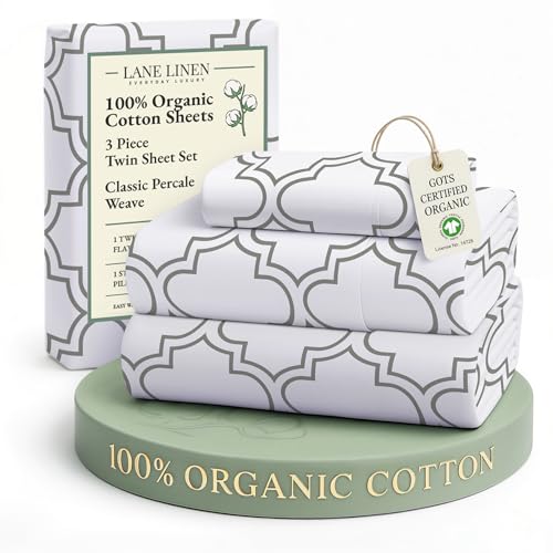 Image of LANE LINEN Eco Friendly 100% Organic Cotton Printed Twin Sheet Set, Soft & Comfy Hotel Style Percale Sheets, Low Pilling Naturally Temperature Regulating Cotton Printed Bed Sheet - Trellis Pattern