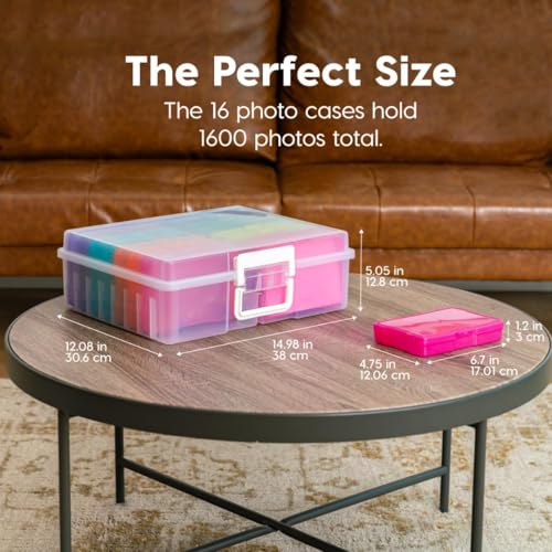 Image of IRIS USA 4 inch x 6 inch |Made in USA| 2-Pack Photo Organizers and Picture Storage Box with Handle, 16 Inner Cases /Containers for Tasks, Stickers, Ephemera, & Flashcards - Clear /Multi-Color