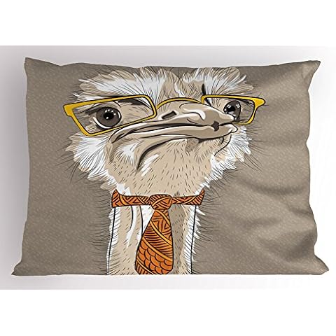 Ambesonne Indie Pillow Sham, Sketch Portrait of Funny Modern Ostrich Bird Cover